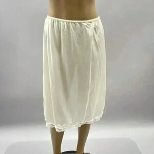 Vintage Maidenform Slip Skirt Large Women Knee Length White Lace Trim Slit Y2K